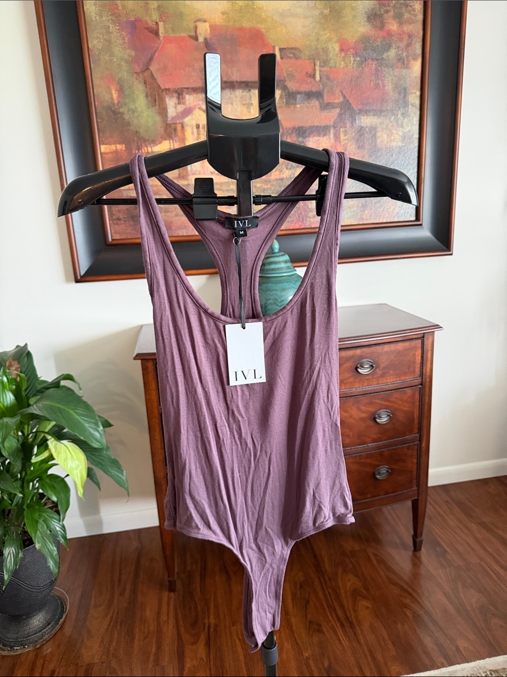 IVL Mauve Ribbed Tank Bodysuit - Sleeveless Women's Scoop Neck